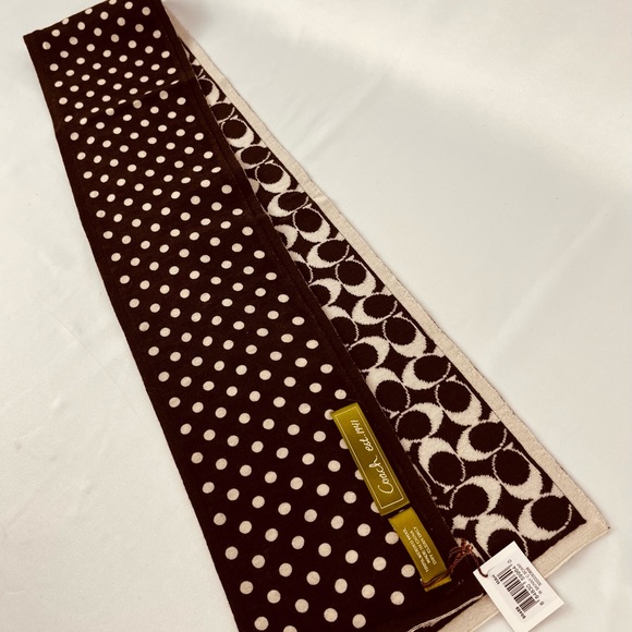 NWT Coach Signature C and Polka Dot Reversible Skinny Scarf Brown Cream - Picture 7 of 10